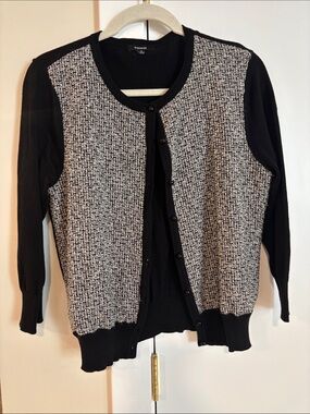 Premier Black and Gray Textured Front Button Cardigan